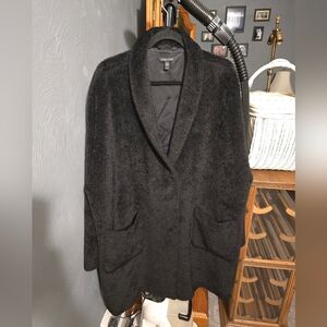 EILEEN FISHER Jacket Wool Alpaca Fur 2 Snap Front Black
